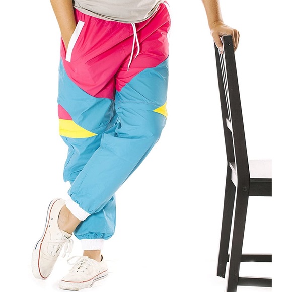 Funny Guy Mugs Parachute Windbreaker Pants Like Totally 80’s & 90’s Retro Neon - Picture 1 of 6